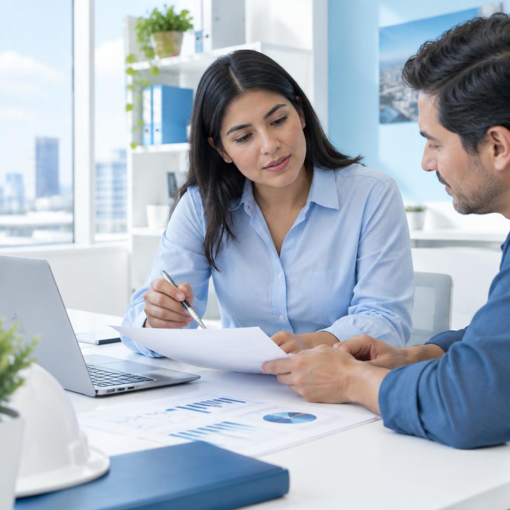 Consultora revisando documentación de seguridad con un colega